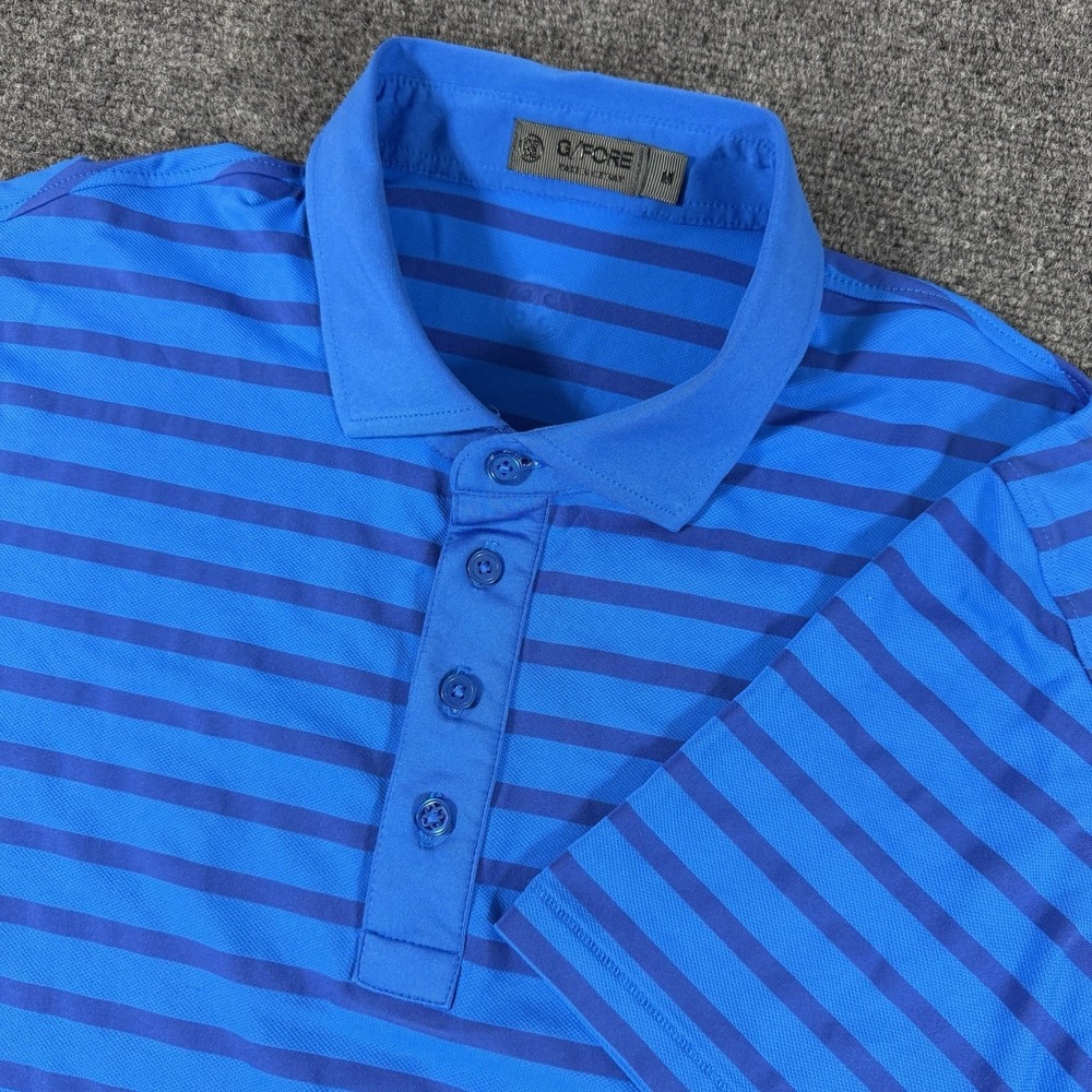 G/FORE Polo Shirt M Mens Blue Striped Short Sleeve Performance Golf Polo